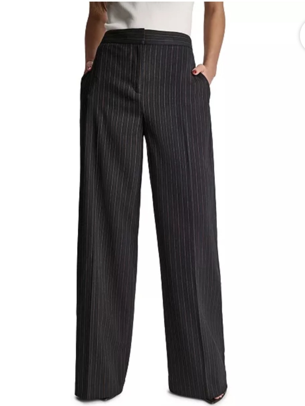BCBGMAXAZRIA High-Rise Wide-Leg Pinstripe Pants in Indigo/Navy Blue, Large